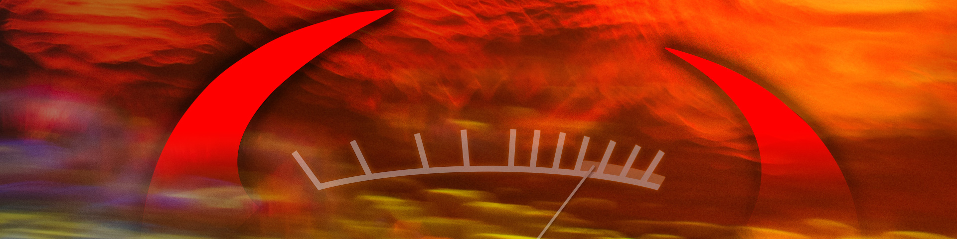 Abstrakte Messskala vor feurig rotem Himmel