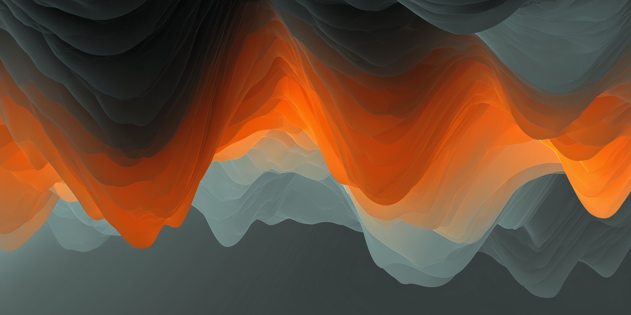 Abstrakte Wellenlandschaft in leuchtendem Orange und dunklem Grau