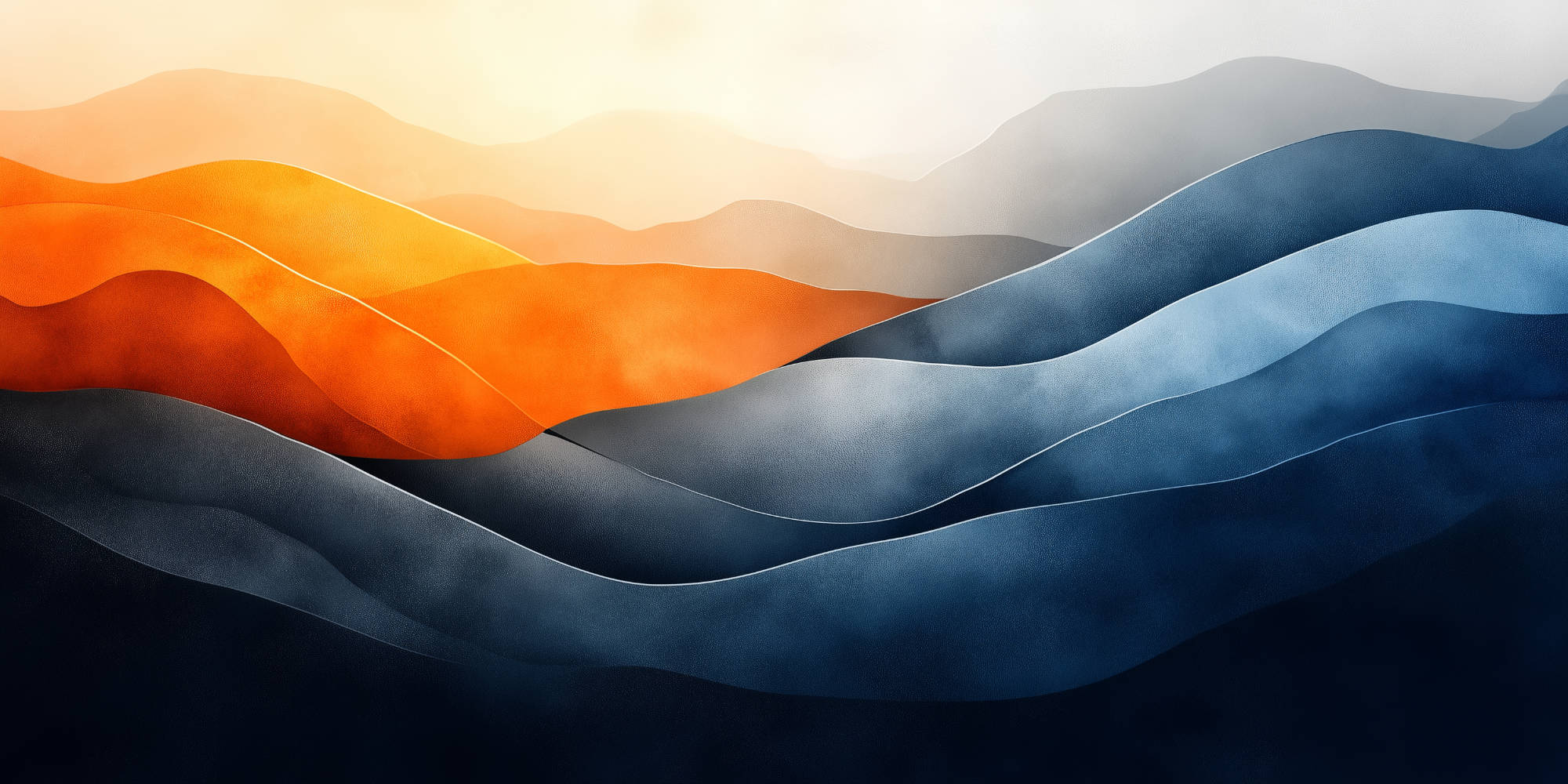 Abstrakte Berglandschaft in leuchtendem Orange und tiefem Blau