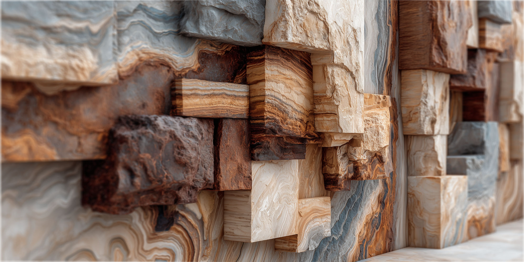 Layered stone blocks with varied natural textures