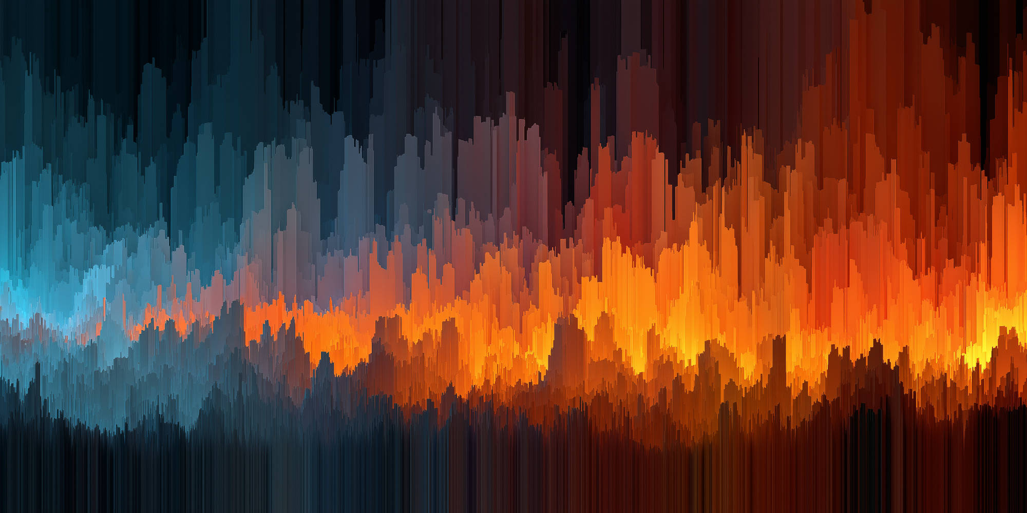 Abstrakte Farbwellen in Blau, Orange und Rot