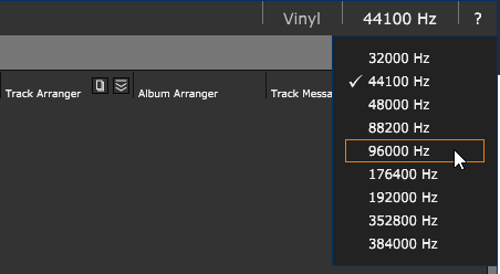 Setting the sample rate in the project window