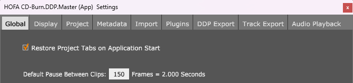 Setting the default pause in the global settings