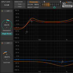 Audio-Plugin Interface mit Transient- und Sustain-Reglern